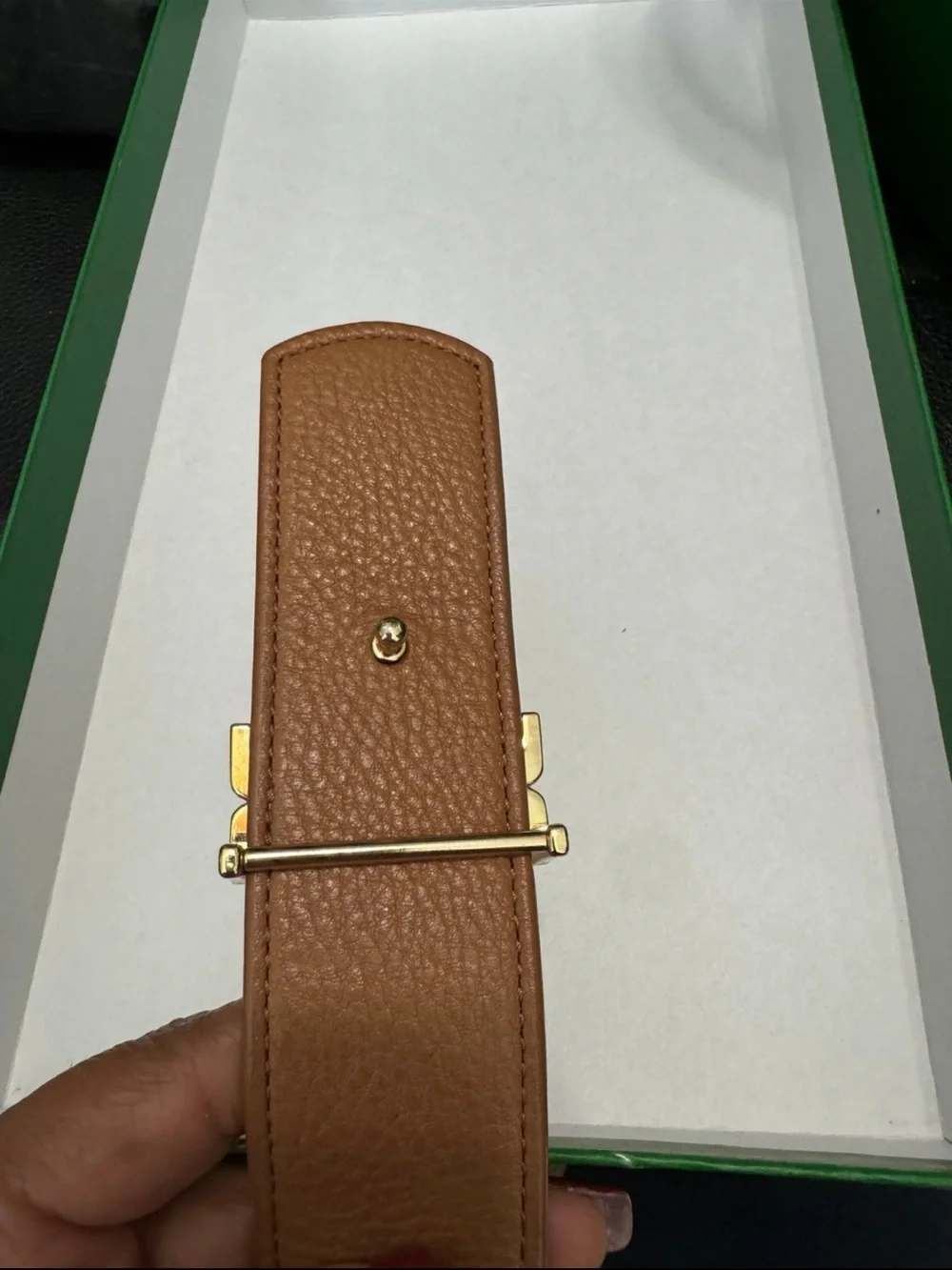 Tory Burch Metallic Gold Leather Belt with Signature Logo Buckle